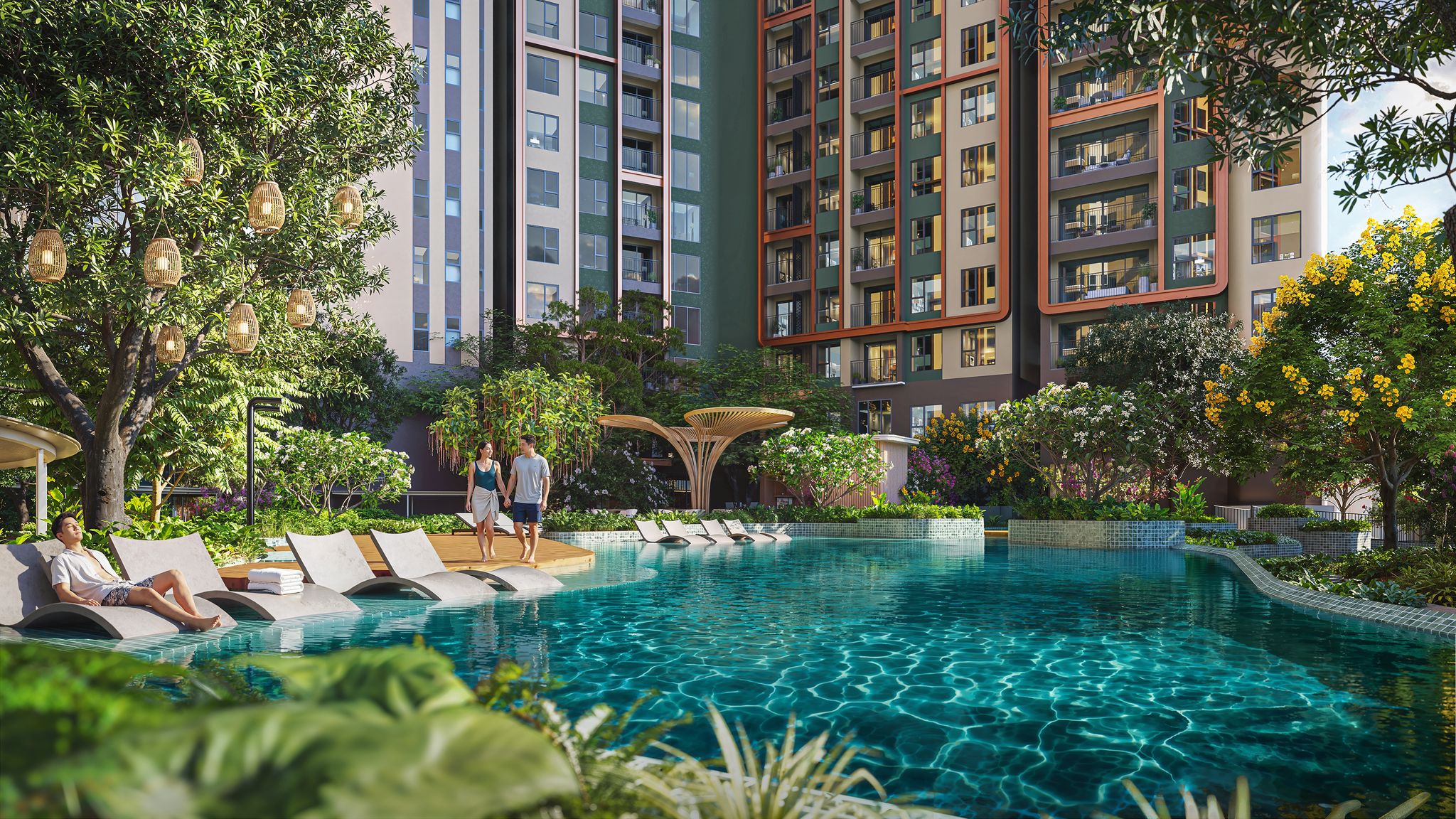 Phối cảnh hồ bơi giữa cảnh quan xanh