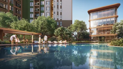 Pool rendering amid green landscapes